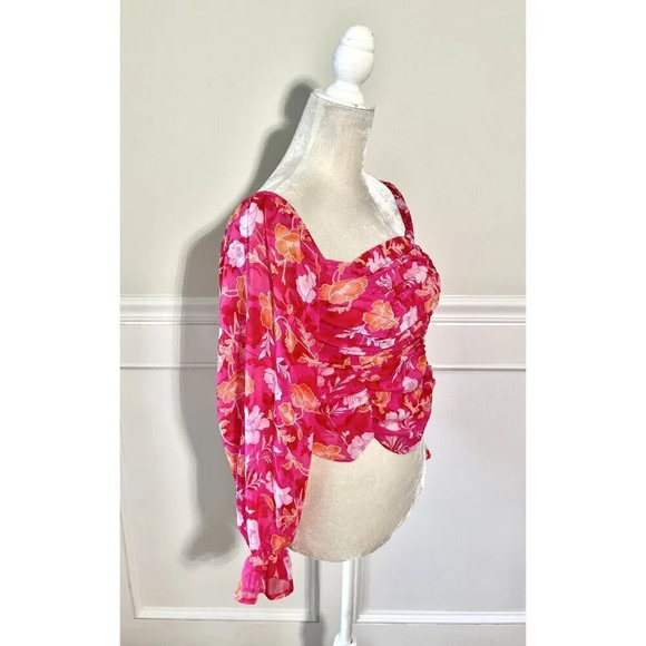 Pleione Nordstrom Tropical Crop Top XS Pink - Picture 6 of 7